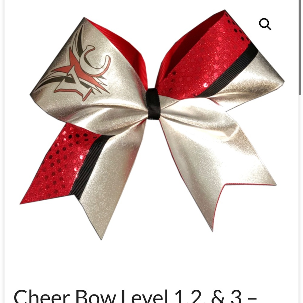 Young champion level 1& 2 Red and Silver Cheer Bow